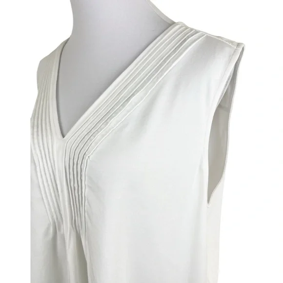 Lands End V-Neck Pintuck Pleated Tank Top White Size XL - Picture 2 of 7